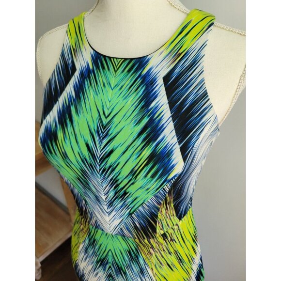 Women's Milly Sleeveless Stretch Knit Fit Mini Dress Green Amd Blue Size 0 - Picture 2 of 4